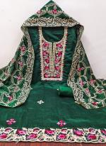 Chanderi Green Traditional Wear Embroidery Work Dress Material